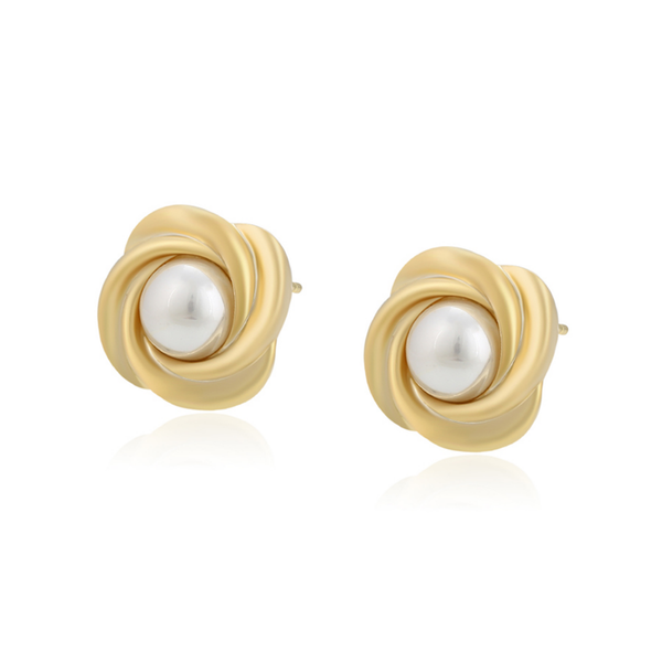 Golden Rosebud Pearl Earrings