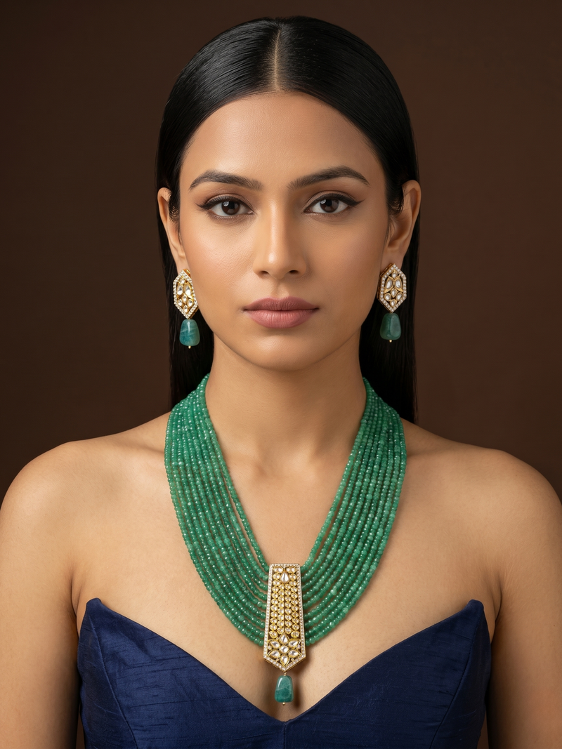 Aarna Emerald Polki Layered Set - Minaki