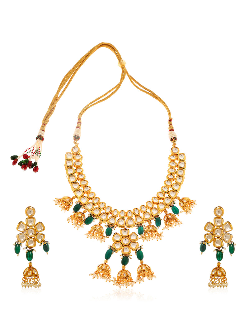 Emerald  Kundan Necklace Set - Minaki