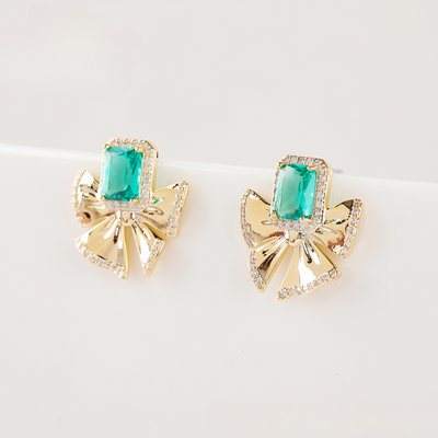 Evergreen Elegance Bow Earrings - Minaki