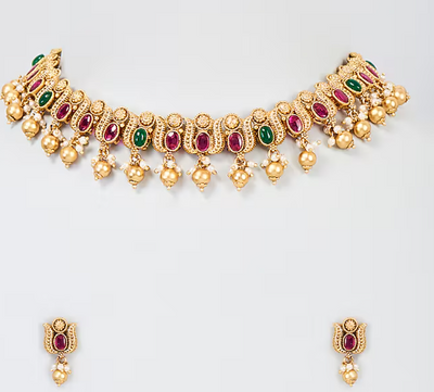 Gold plated temple necklace set - Minaki