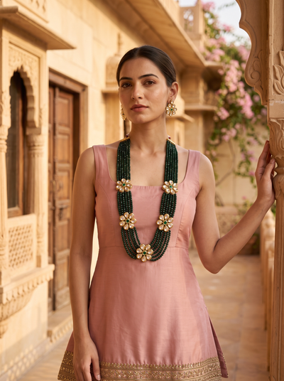 Gul Kundan Emerald Necklace Set - Minaki