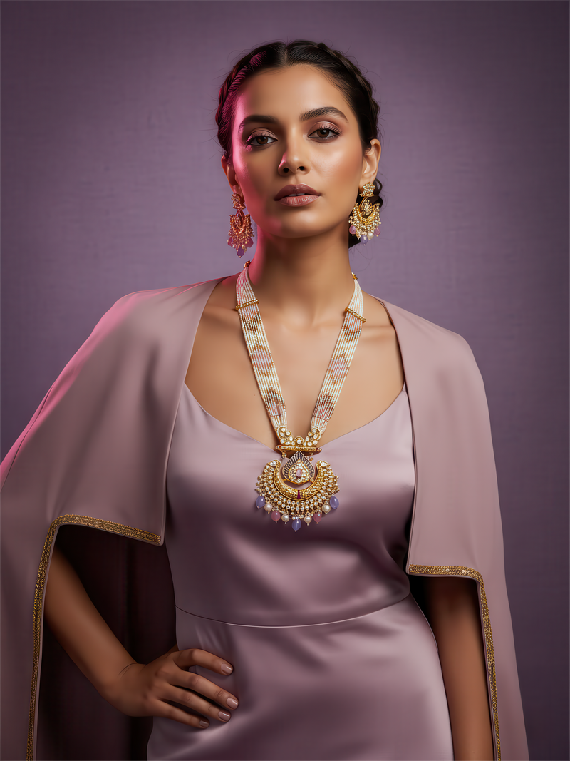 Gulbahar Beaded Long Pendant Set - Minaki