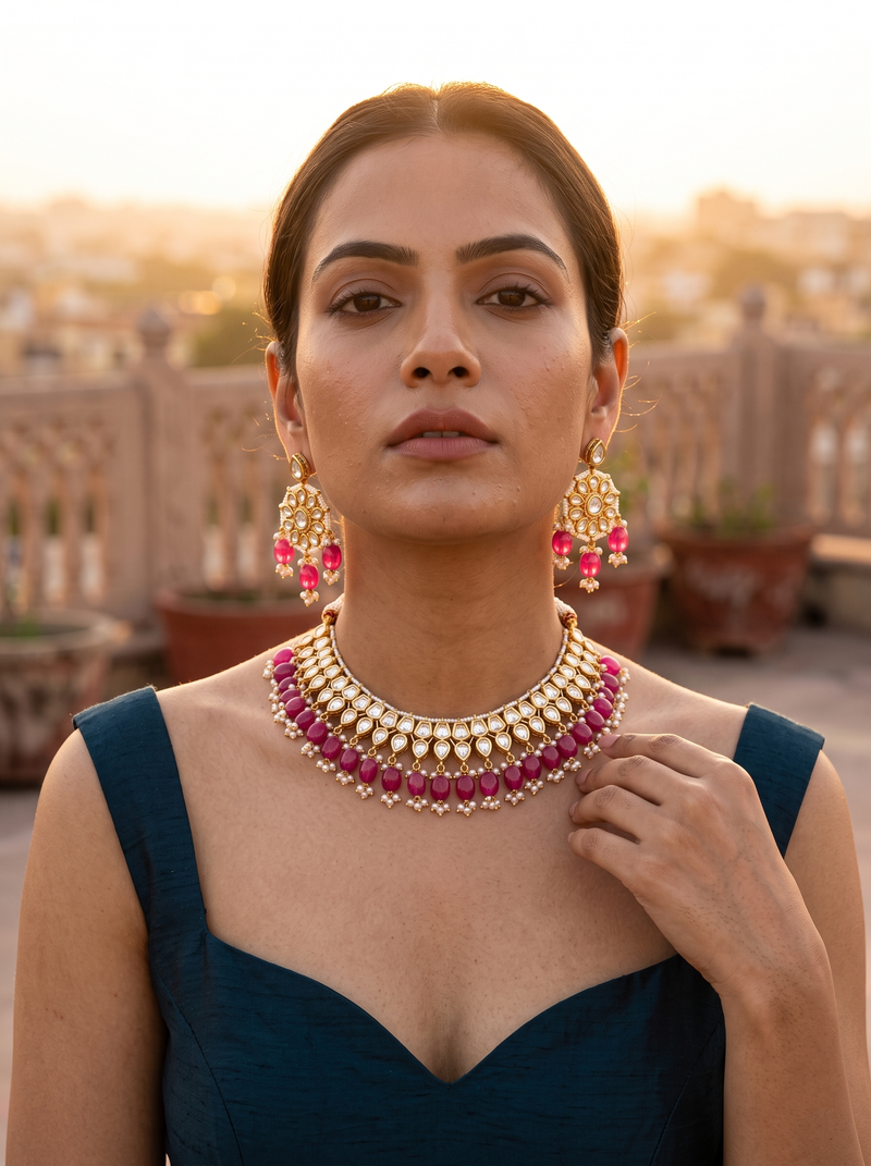 Gulbahar Kundan Necklace Set - Minaki
