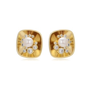 Square Pearl Cluster Earrings