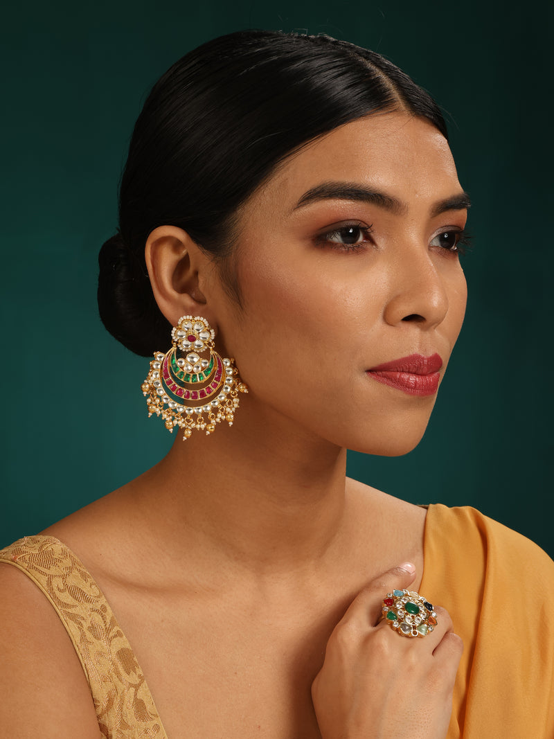 Kudan/ Polki Chandbali Earrings - Minaki