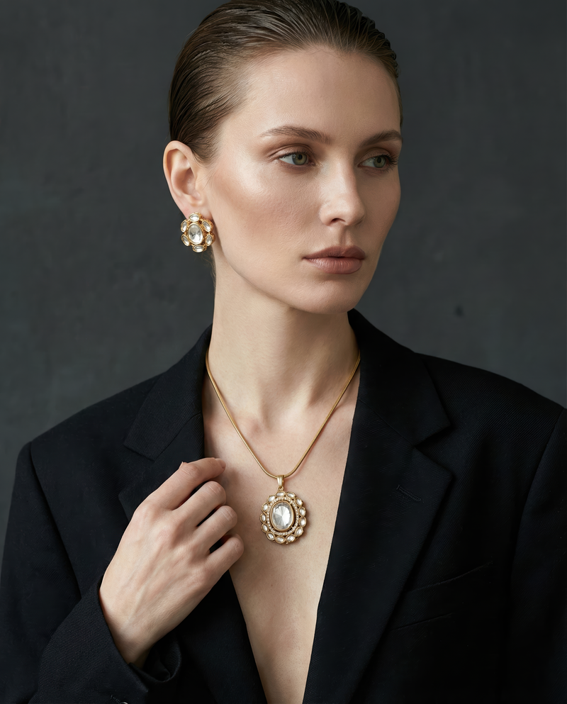 Kundan-Polki Pendant Chain Set - Minaki