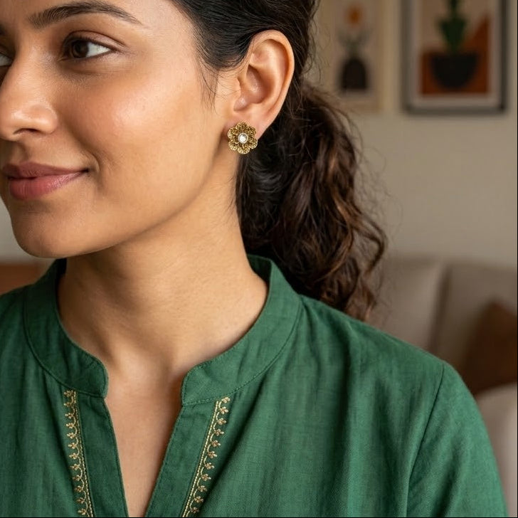 Kusum White Temple Earring - Minaki