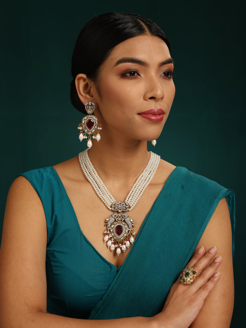 Meena Kundan Long Necklace Set - Minaki