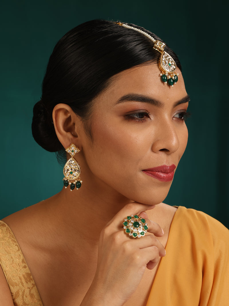 Mehraab Earrings and Maang Teeka Set - Minaki