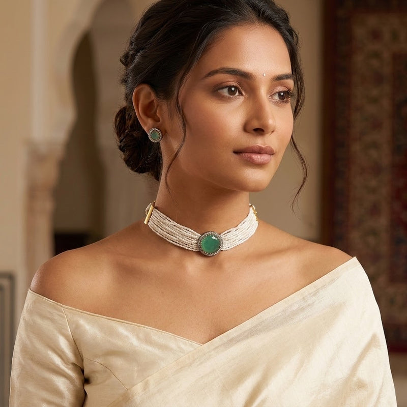 Mint Blossom Pearl Choker - Minaki