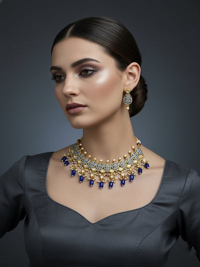 Neel-e-Zevar Kundan Collar Set - Minaki