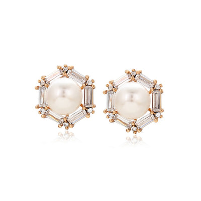 Pearl Zircon Ear Studs - Minaki