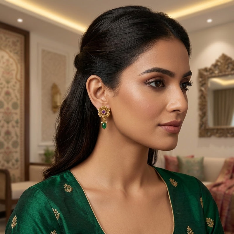 Raatrani Floral Temple Earring - Minaki