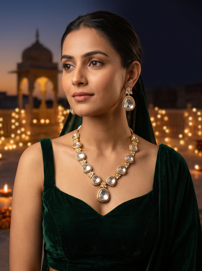 Rajwada Polki Kundan Necklace Set - Minaki