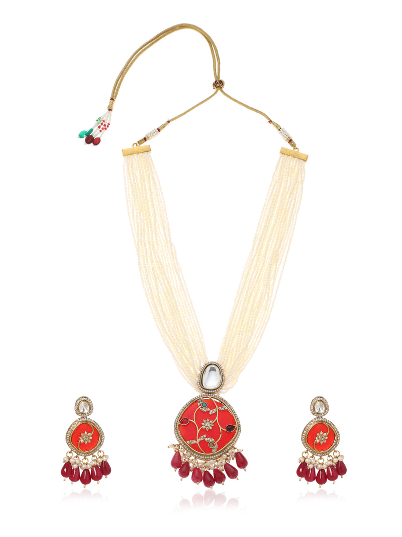 Rakt Pushpamala kundan Set - Minaki