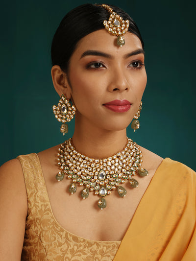 Rihanna Kundan Choker Necklace Set - Minaki