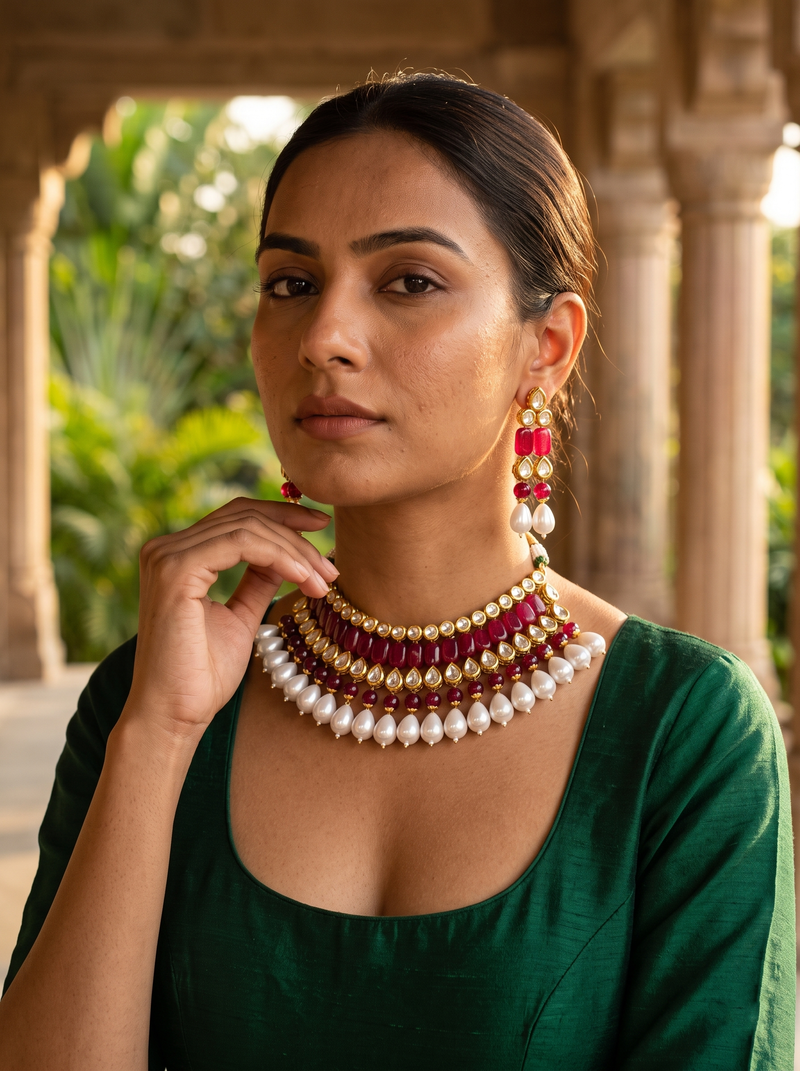 Riva Kundan Necklace Set - Minaki