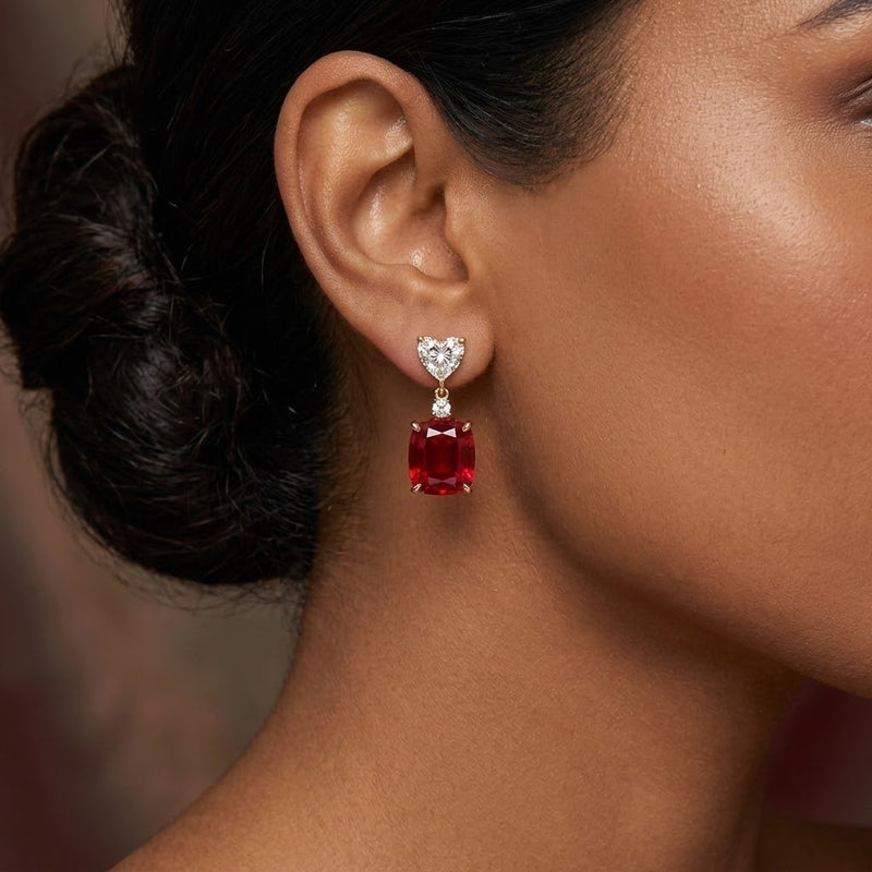 Ruby Heartstone Earrings - Minaki