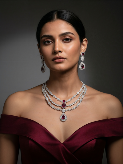 Ruby Radiance Royale  Necklace Set - Minaki