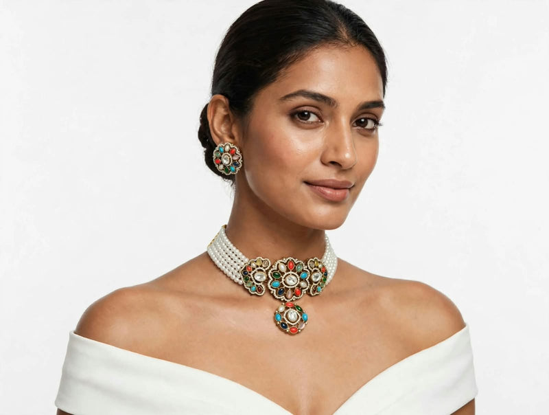 Shobha Choker Set Navratna - Minaki