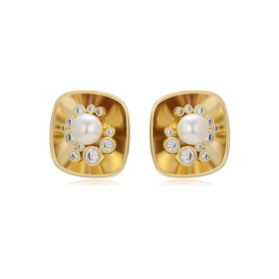 Square Pearl Cluster Earrings - Minaki