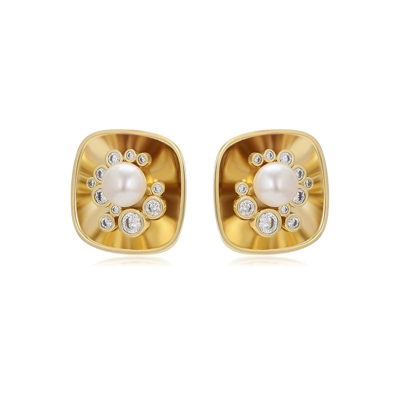 Square Pearl Cluster Earrings - Minaki
