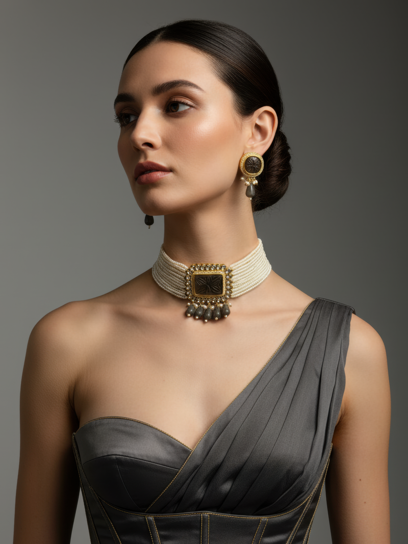 Zar-e-Gulnar Kundan Choker Set - Minaki