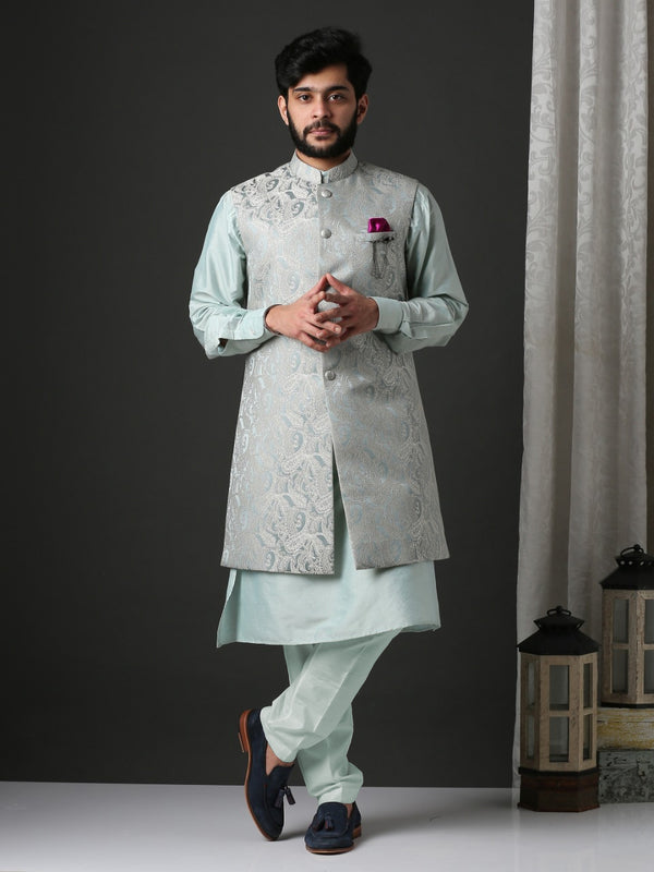 Luxurious Long Embroidered Nehru Jacket Set