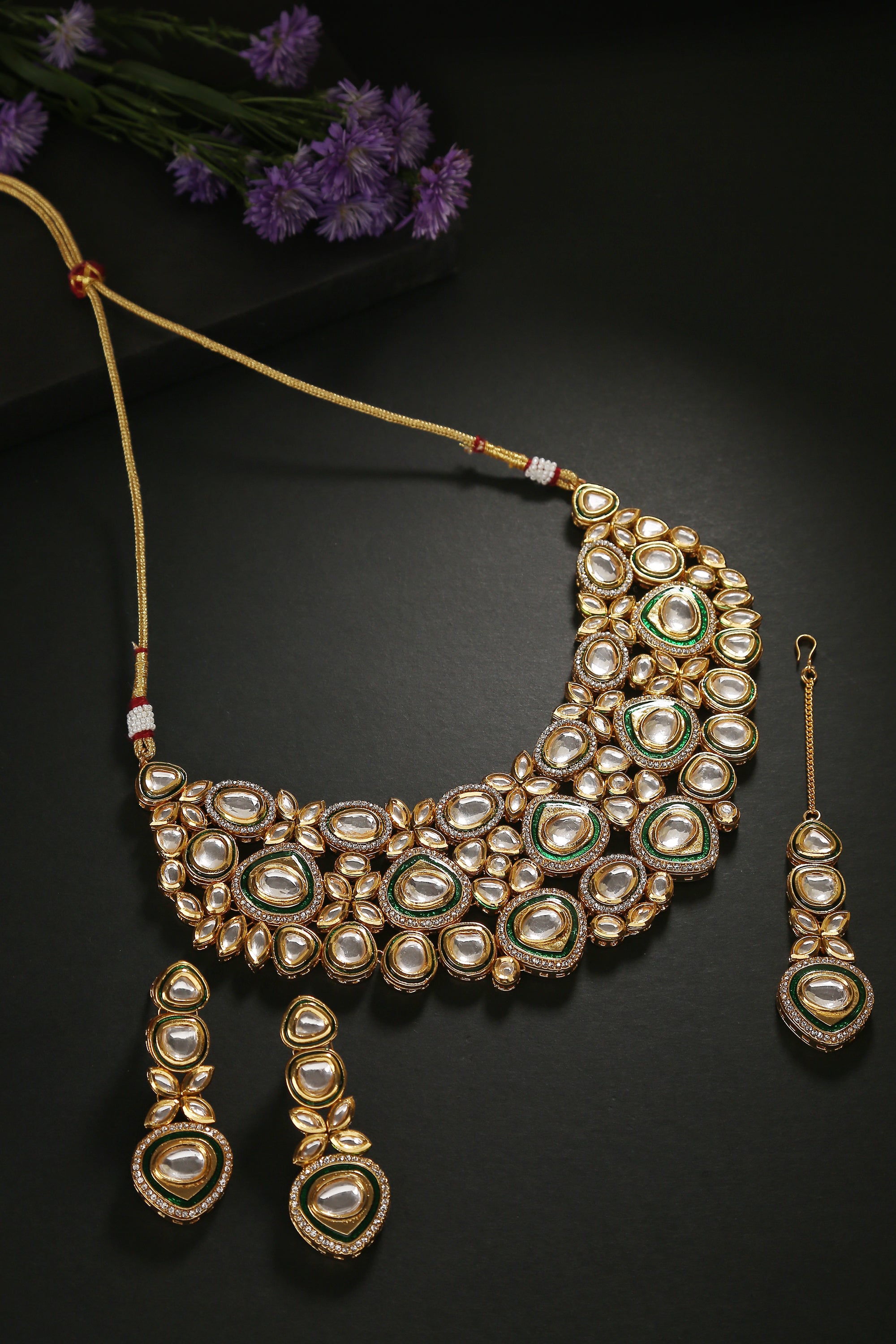 The Traditional Bride Kundan And Gold Pearls Necklace Set – Curio Cottage
