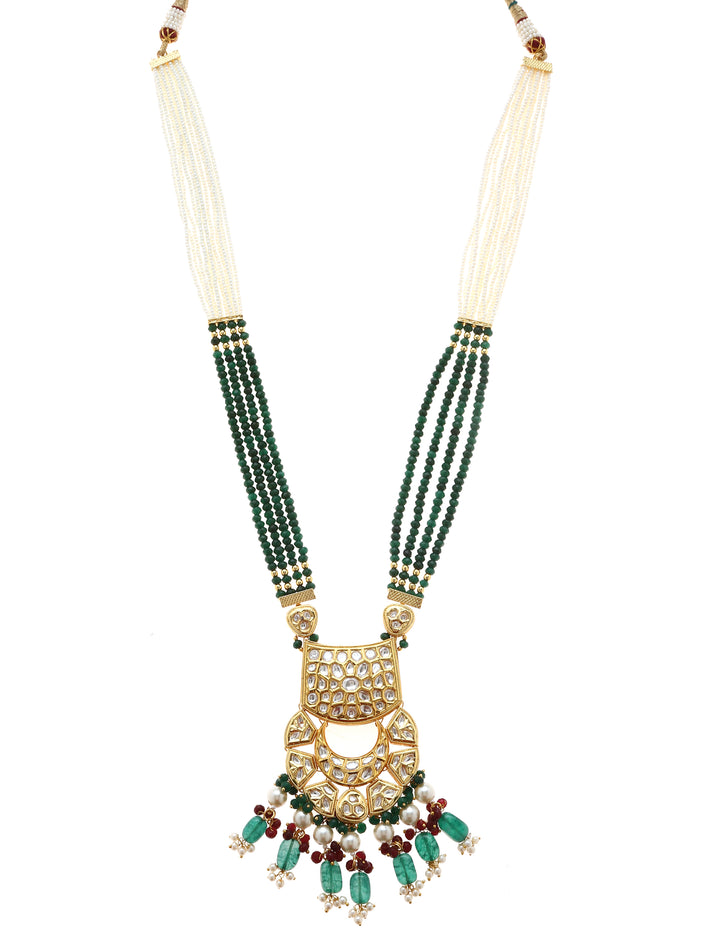 Minaki Long Kundan Set with Emerald colored Beads