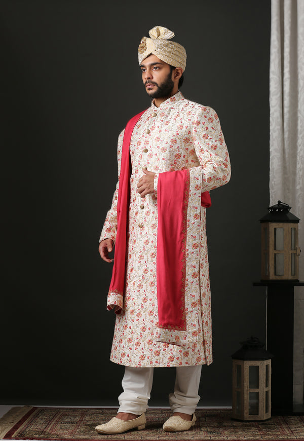All-Over Floral Classic Hand Embroidered Sherwani
