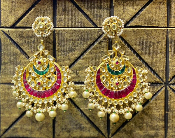 Ruby and Emerald Enameled Chandbalis with Golden Balls