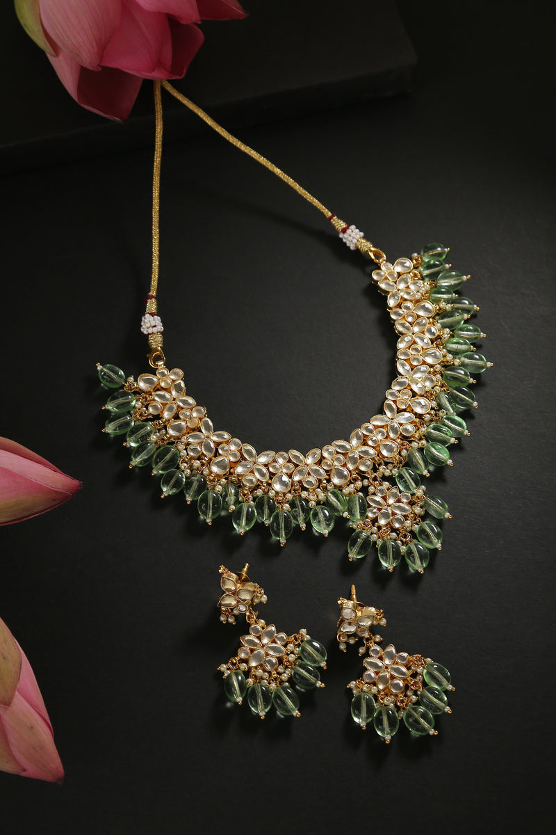 Minaki Aventurine Kundan Necklace Set - Minaki