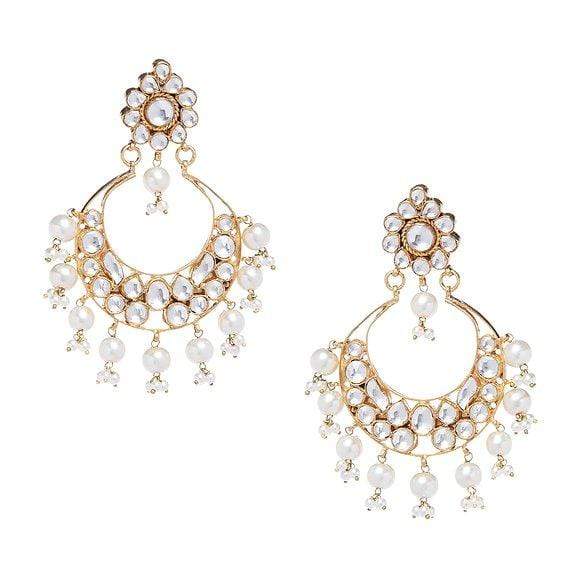 MINAKI Earrings KUNDAN CHANDBALIS WITH WHITE PEARLS - Minaki