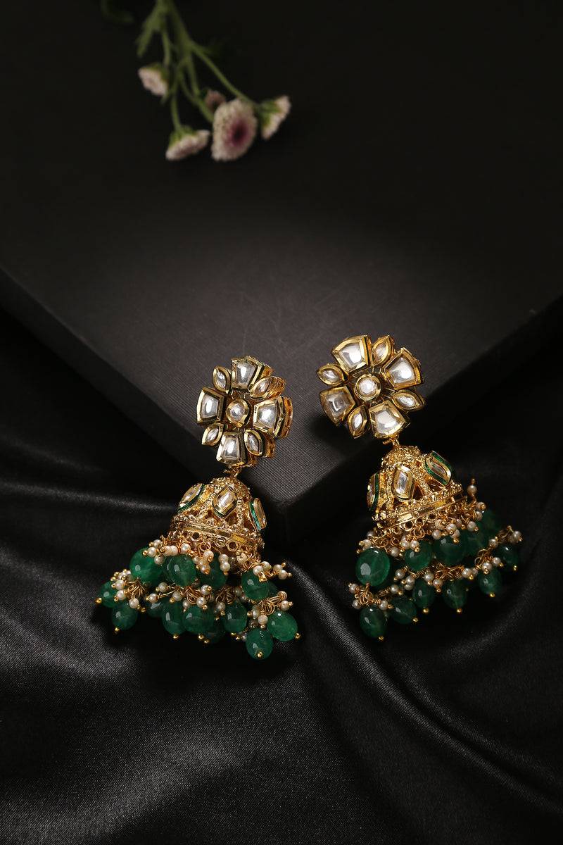 Floral Drop Kundan Jhumkis - Minaki