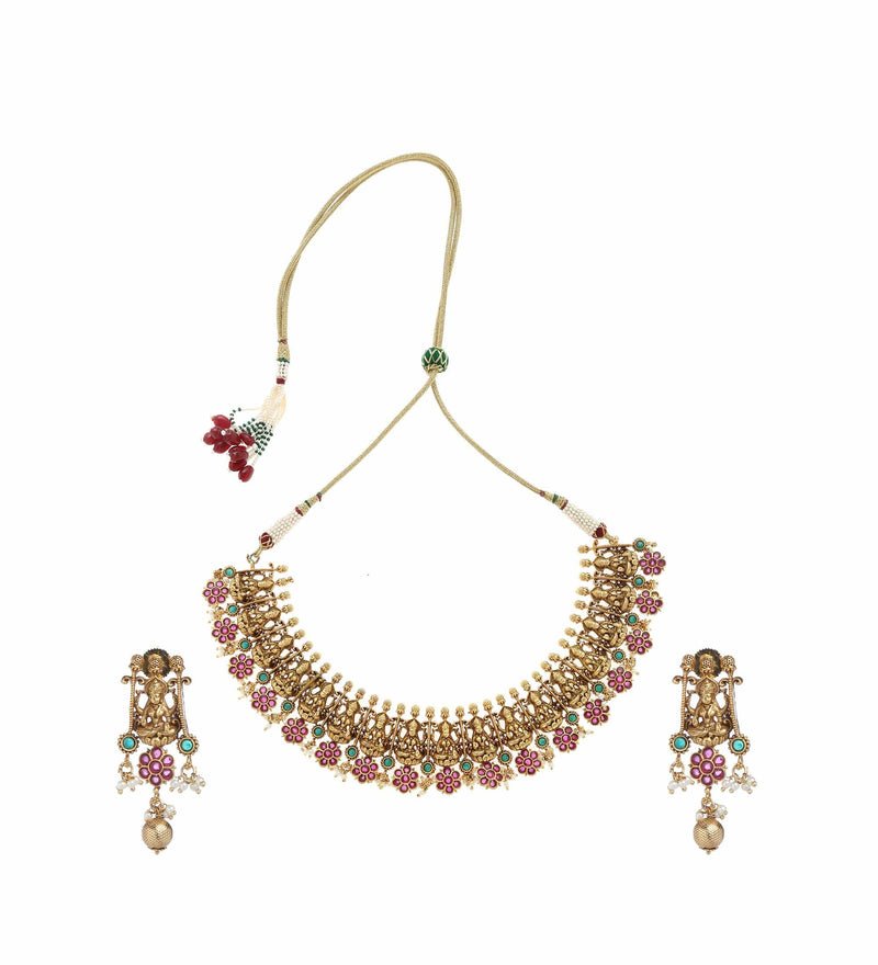 MINAKI TEMPLE JEWELLERY SET : HARIPRIYA- LAXMI TEMPLE SET - Minaki