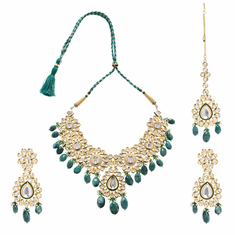 Minaki Kundan Set With Emerald Stones - Minaki