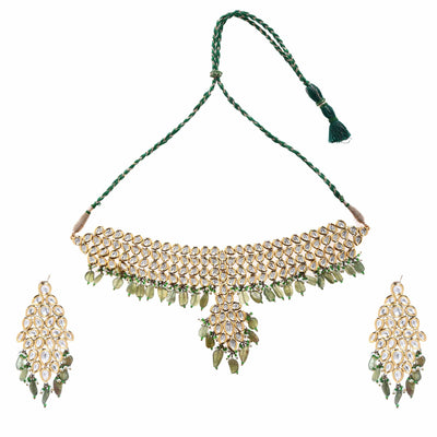 Minaki Kundan Set With Peridot Beads and Pearls - Minaki