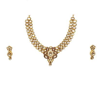 Minaki Kundan Set With Red Meenakari - Minaki