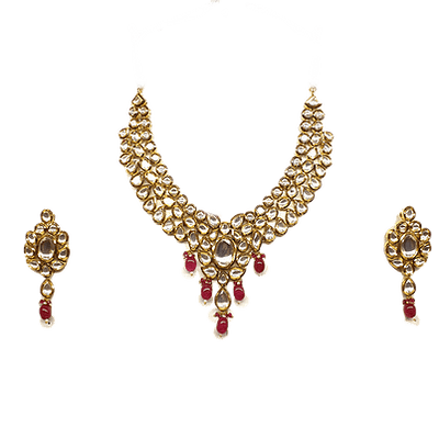 Minaki Kundan Set With Ruby Colored Stones - Minaki