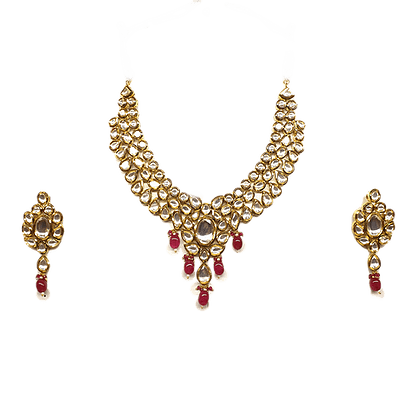 Minaki Kundan Set With Ruby Colored Stones - Minaki