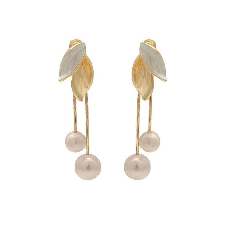 Minaki Leafy Pearl Drop Danglers - Minaki
