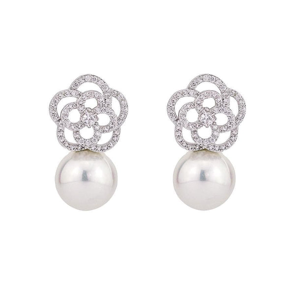 Minaki Pearl Drop Floral Earrings