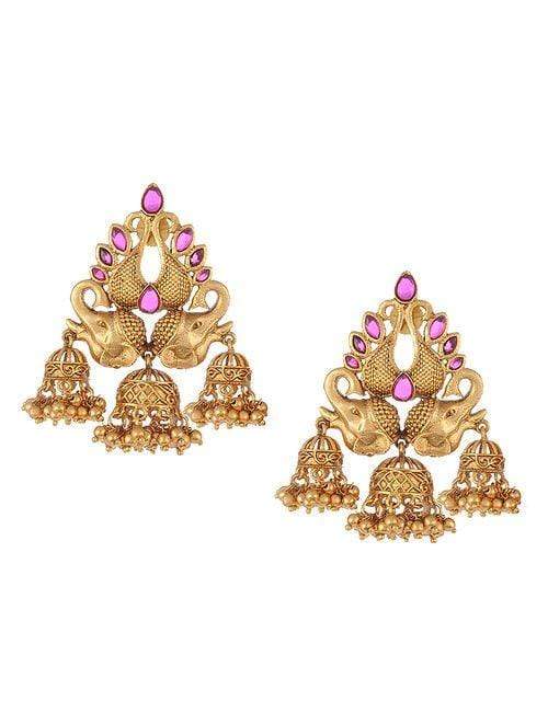 Buy MEENAZ Traditional Temple One Gram Gold Brass Copper South Indian Screw  Back Studs Meenakari Stone Ear Chains Hair Peacock Jhumkas Jhumka Earrings  Combo for Women Girls Wedding chain -GOLD JHUMKI-M116 Online