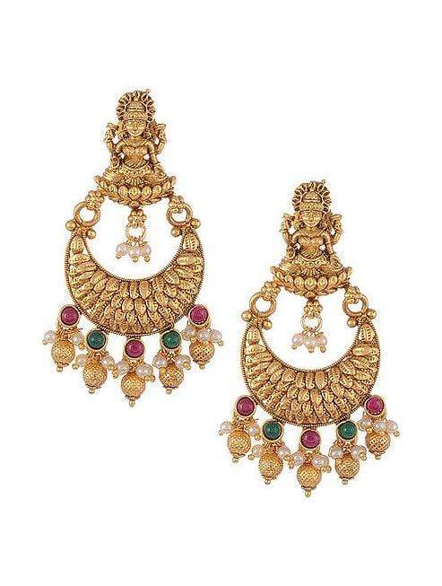 MINAKI Earrings TEMPLE EARRINGS  - CHANDBALIS WITH PEARLS AND COLORED STONES