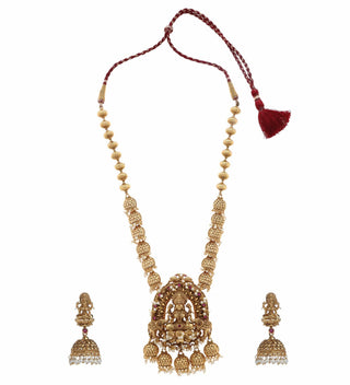 Oryn 22K Gold Plated Jhumka Earrings and Long Necklace Set