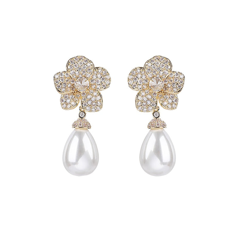Minaki Pearl Drop Floral Earrings - Minaki