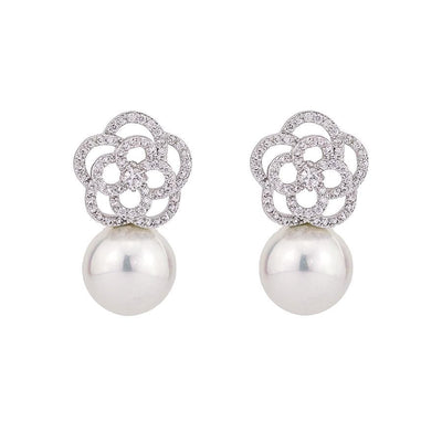 Minaki Pearl Drop Floral Earrings - Minaki