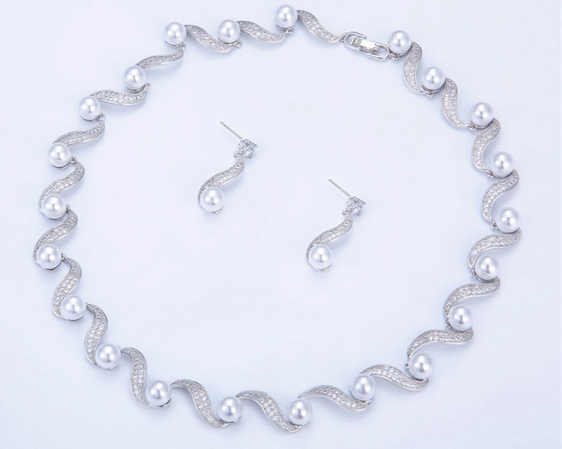 Minaki Pearl Zircon Necklace Set - Minaki